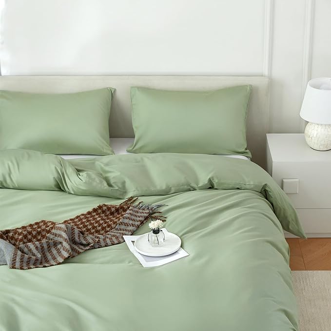 Duvet Cover Queen Size 100% Egyptian Cotton Duvet Cover Set,1600 Thread Count Feel Super Soft Comfortable Chic Lightweight 3 PCs Home Bedding Set (sage Green, 90''x90''
