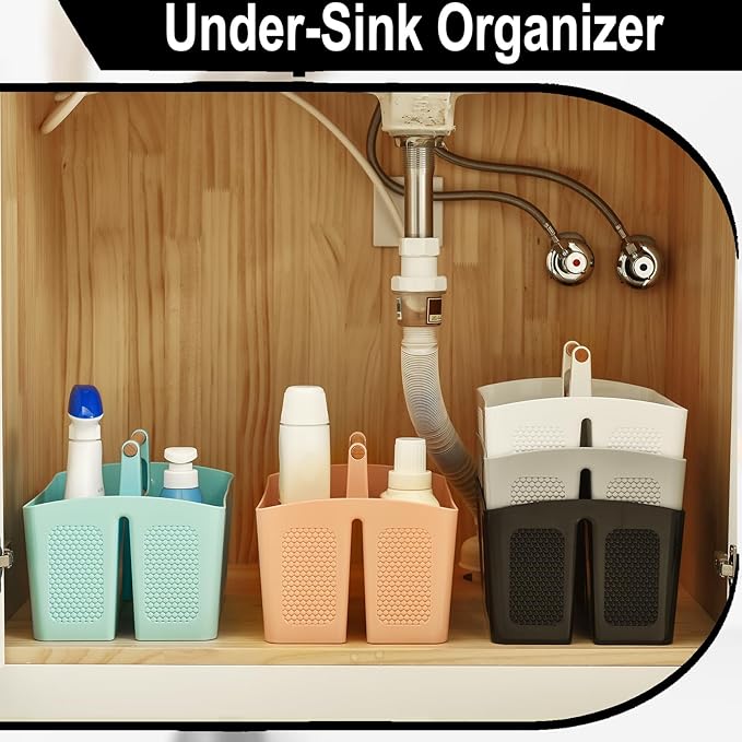 Haundry Plastic Light Gray Shower Caddy Basket with 3 Compartments, Portable Divided Bathroom Cleaning Caddy Organizer Storage Tote with Handle for Dorm, College, Room Essentials