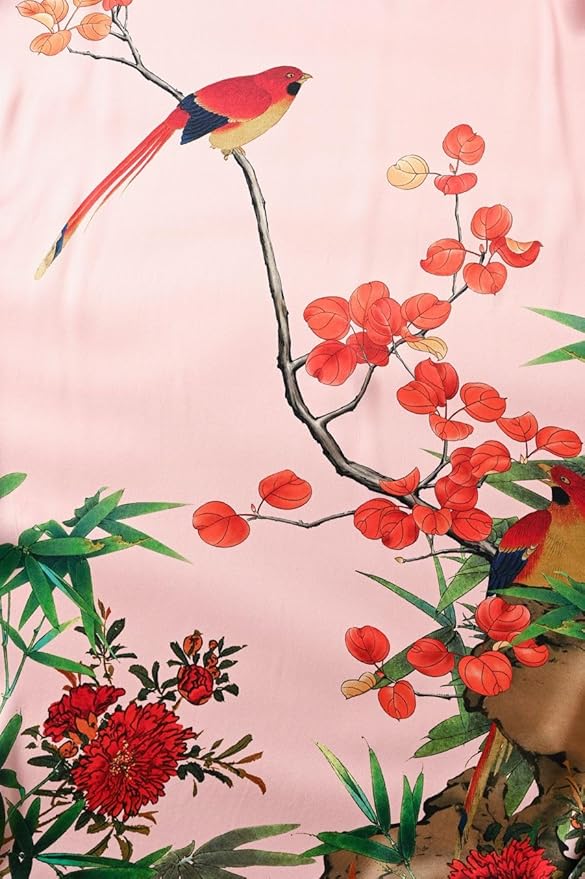 Women's Silk Kimono Robe Long Bathrobe Nightgown 100% Mulberry Silk for Women - Classic Floral Pattern