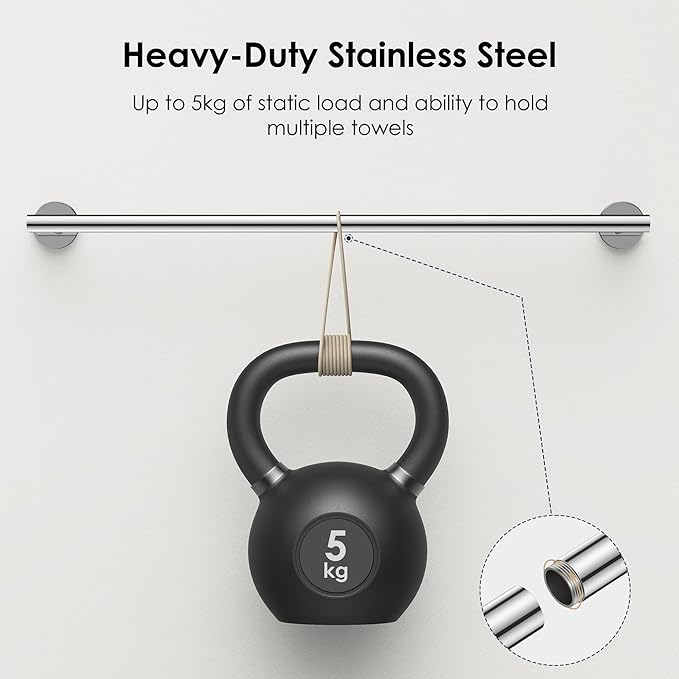 FORIOUS Bathroom Hardware Accessories Set, SUS304 Stainless Steel 24 Inch Towel Bar Set, Modern Towel Racks Holder for Bathroom Wall Mounted, 4 Pieces, Chrome