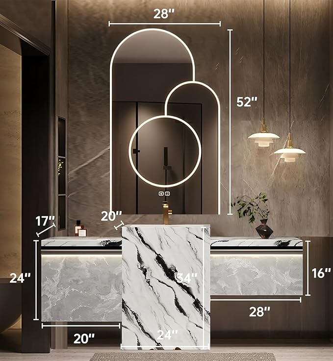 Single Sink Freestanding Bath Vanity, Modern Bath Vanity with LED Smart Mirror, 72IN Solid Wood Floating Bathroom Sink Cabinet with Marble Slate Top and Large Storage Drawer