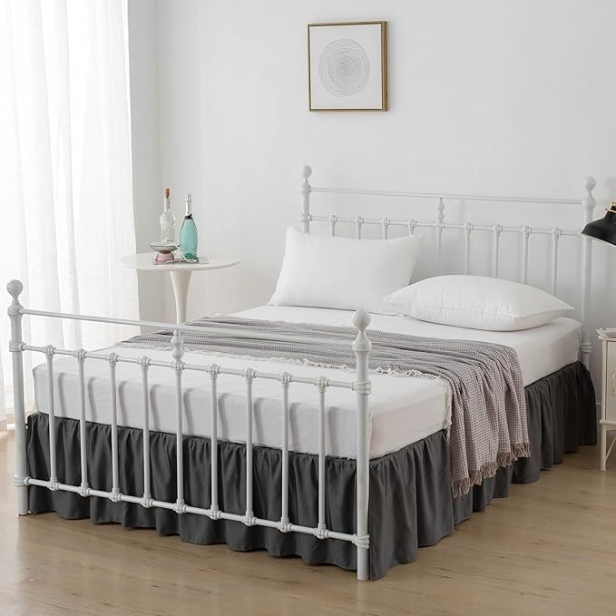 Bed Skirt Full Size Ruffled Bed Skirts with Split Corners, 14 Inch Drop Dust Ruffle Bed Skirt with Platform, Dark Grey, 14" Full