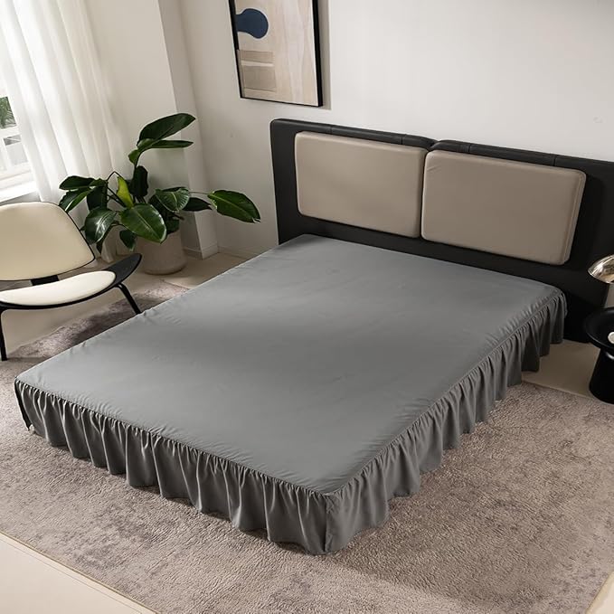 Grey Bed Skirt Queen Size Ruffled Bed Skirt with Split Corners, Queen Bed Skirt 12 Inch Drop, TSUTOMI Queen Size Bed Skirt Grey for Ruffled Bed Skirt with Split Corners, Bed Skirt Queen Size