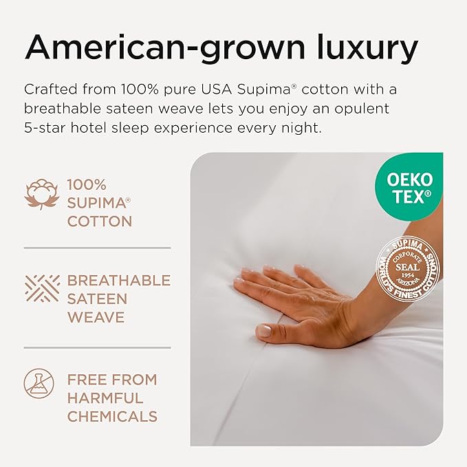 Threadmill Certified 100% American Supima Luxury Cotton Sheets California-King Sheets,1000 Thread Count Sateen Weave, 4 Pc Luxury Bed Sheets Set, Hotel White Sheet with Elasticized Deep Pocket