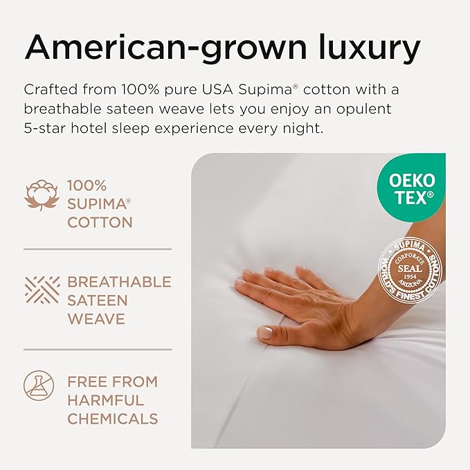 Threadmill 100% American Supima Cotton Sheets King Size - 1000 Thread Count, 4Pc King Size Sheet Set, Smooth Sateen Sheet, Ultra Luxury Bed Sheet, 17" Deep Pocket King Sheet Set - White Sheets