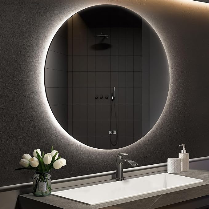 APRILSOUL 40 Inch Round LED Backlit Bathroom Mirror, Vanity Mirror with Anti-Fog, Touch Button, 3 Colors and Dimmable Light