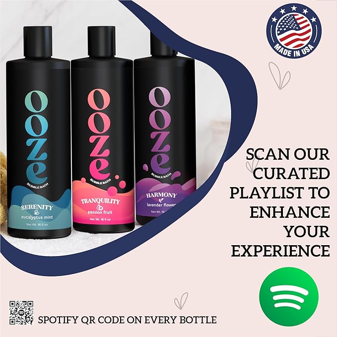 OOZE Bubble Bath Set for Women (16oz ea) Lavender, Eucalyptus & Passion Fruit - Bath and Body Spa Gift Set, Spa Gift for Her - Zero Parabens, Cruelty-Free, Made in The USA