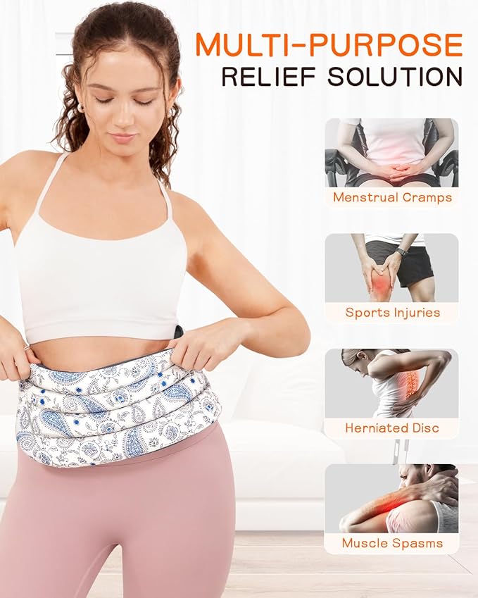 Microwave Heating Pad for Back with Moist Heat, Extra Large Microwavable Heating Wrap for Lumbar, Waist, Stomach, Shoulder, Neck Hot or Cold Pack, Reusable, Portable