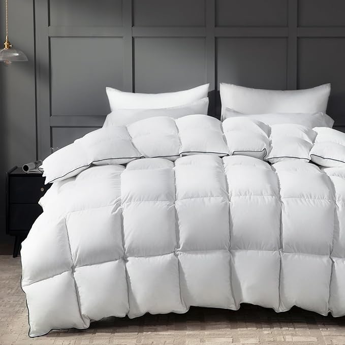 Ubauba Goose Feather Down Fiber Comforter Queen Size Duvet Insert - Hotel Luxury Fluffy White Bedding Comforter, All Season Medium Warmth -100% Cotton Cover, 90 x 90 Inch