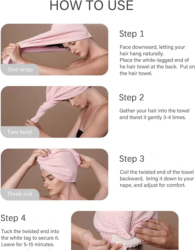 2 Pack Microfiber Hair Towel Wrap for Women, 32" x 11" Waffle Weave Hair Plopping Towel for Curly, Long & Thick Hair, Anti-Frizz Hair Turbans for Wet Hair (Pink, Grey)