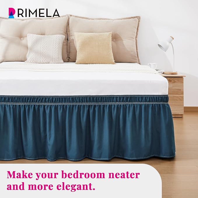 RIMELA Dark Teal Bed Skirt Queen Size 18 Inch Drop, Wrap Around Elastic Bedskirt, Dust Ruffle for Adjustable Bed Base Machine Washable Easy to Install Bed Skirts