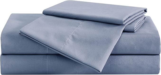 LONDON FOG Garment Washed Solid Sheet Set Blue Microfiber 3-Piece Twin Sheet Set, Solid Themed, Deep Pocket, Adult and Teen, Oeko-TEX Certified