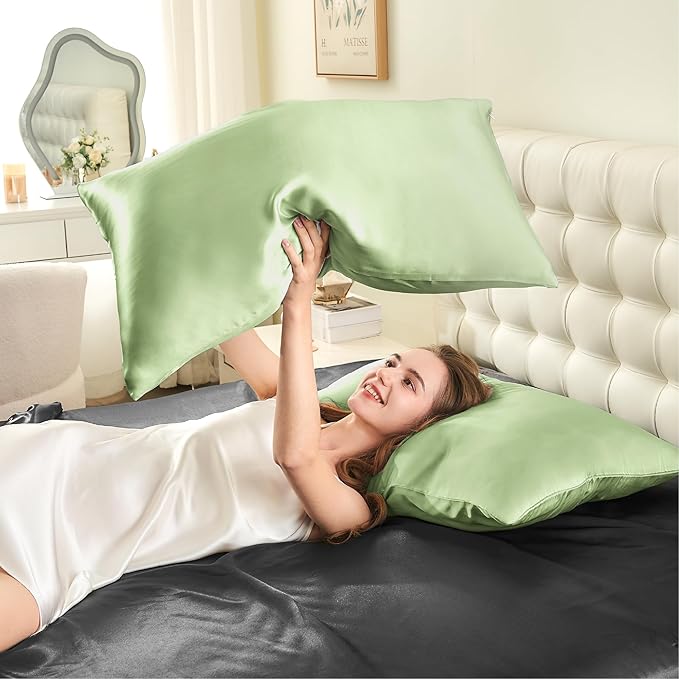 INFIIXSO Mulberry Silk Pillowcase for Hair and Skin, Silk Pillow Cases King Size with Hidden Zipper 20"x40", Extraordinary Smooth and Soft Cooling Pillow Cases for Hot Sleepers(Sage Green, 1 Pack)