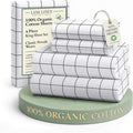 LANE LINEN 100% Organic Cotton King Size Sheets Set, Soft Breathable Sheets Percale Weave, All Season Machine Washable Hotel-Quality Mercerized Fully Elasticized Printed King Sheet Set - Windowpane