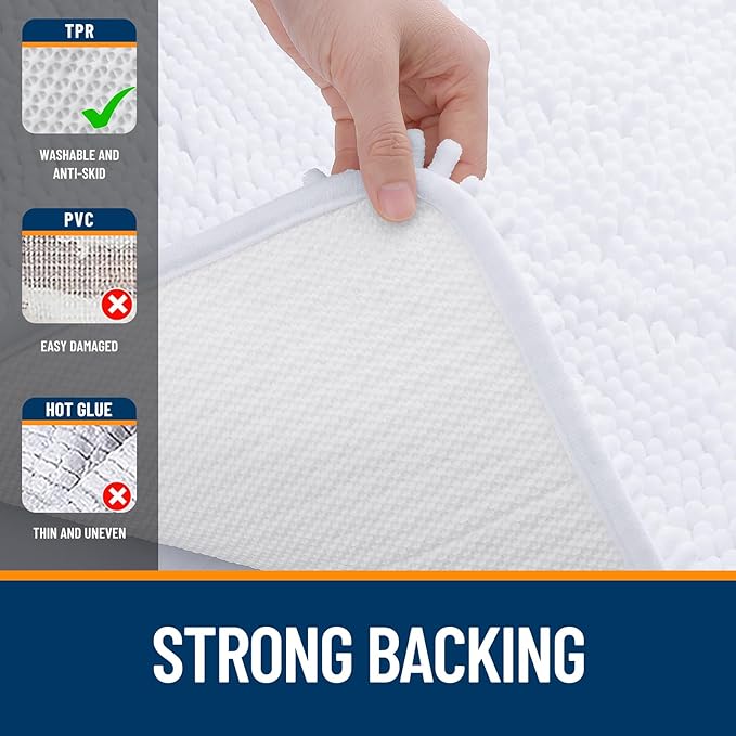 OLANLY Bathroom Rugs 70x46, Extra Soft Absorbent Chenille Bath Rugs, Rubber Backing Quick Dry, Machine Washable Bath Mats for Bathroom Floor, Tub and Shower, Home Decor Accessories, White