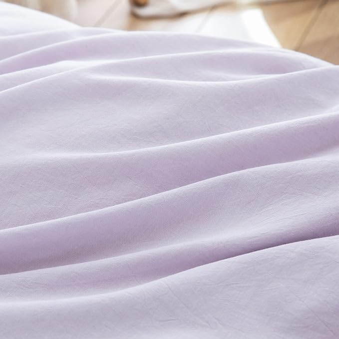 BESTOUCH Duvet Cover Set 100% Washed Cotton Linen Feel Super Soft Comfortable Chic Lightweight 3 PCs Home Bedding Set Solid Taro Purple Queen
