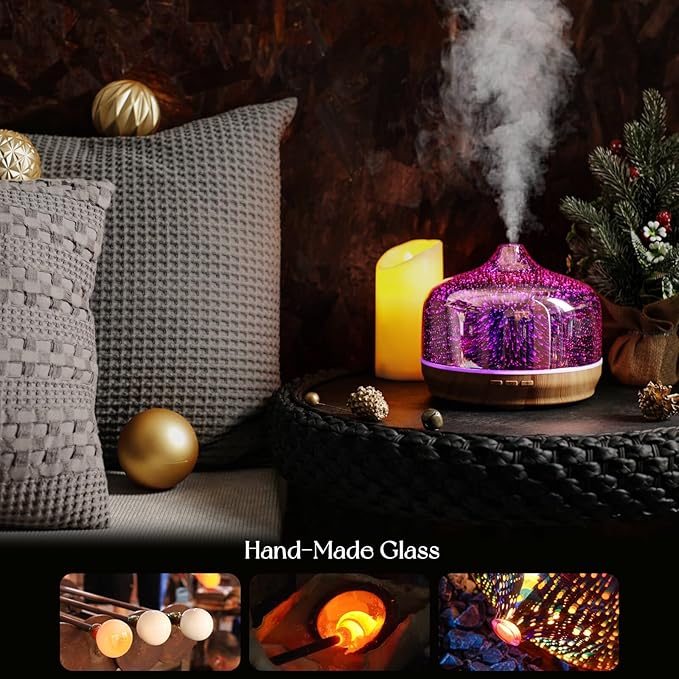 Porseme 500ml Glass Essential Oil Diffuser Aromatherapy Ultrasonic Cool Mist Humidifier 15-21 Running Hours Diffusers with Remote Control for Sleeping Office Working Yoga Rest and Spa