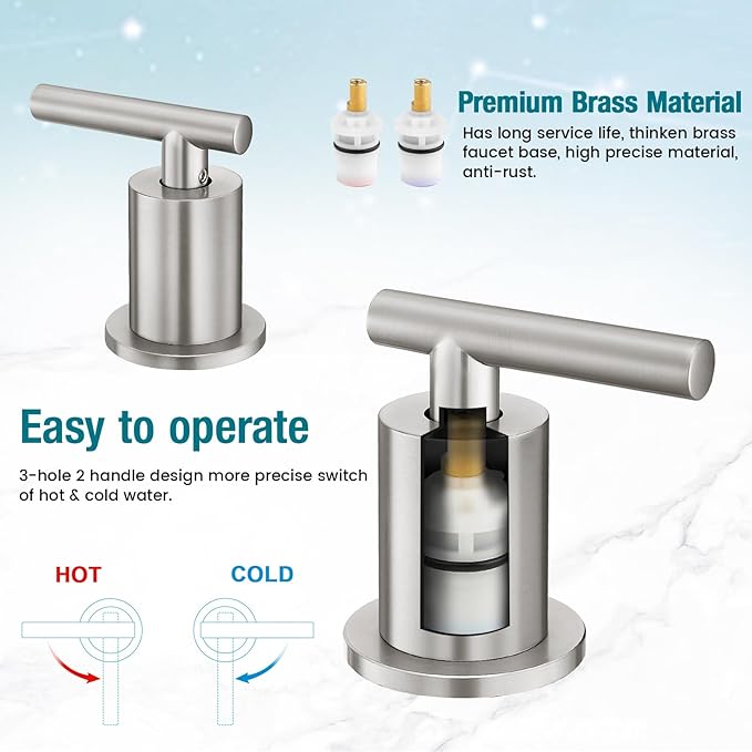 8 Inch Widespread Bathroom Faucet 3 Hole with Pop-up Drain, 2 Handle Bathroom Sink Faucet, Modern Vanity Faucet for Bathroom Sink with 360° Swivel Spout（Brushed Nickel）