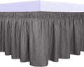 PureFit Wrap Around Ruffled Bed Skirt with Adjustable Elastic Belt - 18 Inch Drop Easy to Put On, Wrinkle Free Bedskirt Dust Ruffles, Bed Frame Cover for Queen, King and C-King Size Beds, Dark Gray
