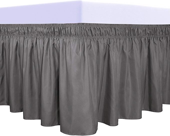 PureFit Wrap Around Ruffled Bed Skirt with Adjustable Elastic Belt - 22 Inch Drop Easy to Put On, Wrinkle Free Bedskirt Dust Ruffles, Bed Frame Cover for Queen, King and C-King Size Beds, Dark Gray