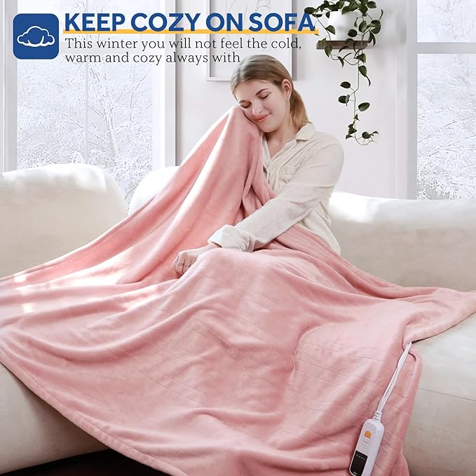 Sealy Heated Blanket Electric Throw 50"x60", Soft Double Flannel Electric Blanket with 6 Heat Levels & 2-10 Hours Auto Shut Off, Machine Washable, Even Heat Distribution, Pink