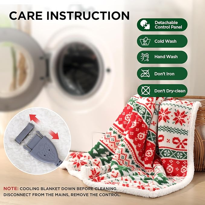 Westinghouse Heated Throw Blanket, Super Soft Flannel to Sherpa Electric Throw with 6 Heating Levels & 2-10 Hours Auto Off, Fast Heating & Overheat Protection, 50x60 Inch, Christmas Tree