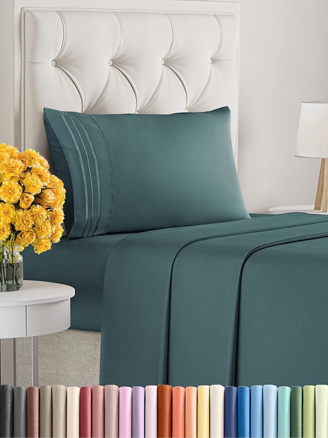 Twin Size 3 Piece Sheet Set - Extra Soft, Breathable & Cooling Sheets - Hotel Luxury Durable Bed Sheets for Women & Men - Deep Pockets, Easy-Fit & Wrinkle-Free Sheets - Deep Teal Oeko-Tex Bed Sheets