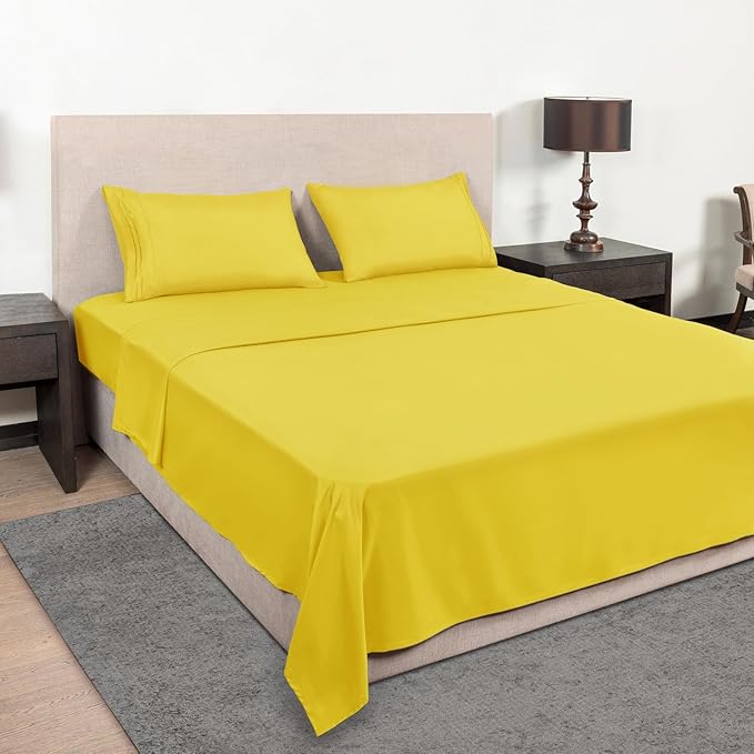 Mejoroom Queen Size Sheet Set - Hotel Luxury 1800 Bedding Sheets & Pillowcases - Deep Pocket Fitted Sheet, Soft, Breathable, Wrinkle & Fade Resistant - 4 Piece (Queen, Yellow)