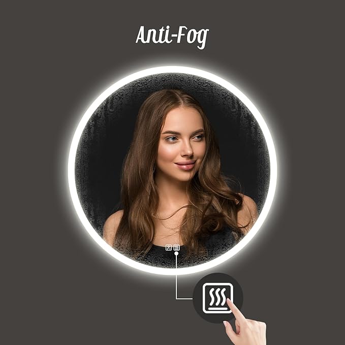 APRILSOUL 28 Inch Round LED Bathroom Vanity Mirror with Front and Backlit, Led Mirror with Anti-Fog, 3 Colors and Dimmable Light