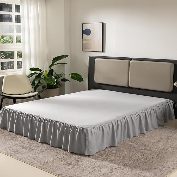 Light Grey Bed Skirt King Size Ruffled Bed Skirt with Split Corners, King Bed Skirt 14 Inch Drop, King Size Bed Skirt Grey for Ruffled Bed Skirt with Split Corners, Bed Skirt King Size