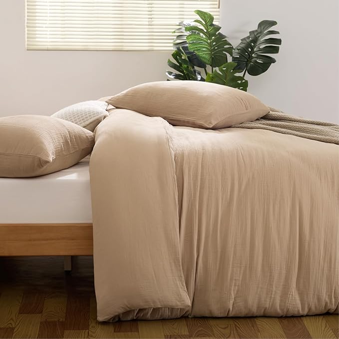 100% Sandwashed Cotton Twin Duvet Cover, Soft Twin Size Duvet Cover Set 3 Pieces with Zipper Clousre & Corner Buttons (Linen, Twin 69 x 90)