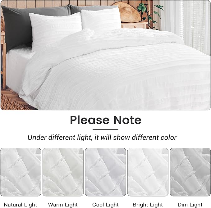 NEXHOME PRO Duvet Cover Full Size, White 3 Pieces Boho Tufted Duvet Cover Set, Soft and Lightweight Microfiber Comforter Cover Set for All Season (White Full, 80 x 90)-No Comforter