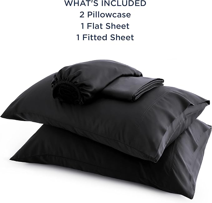 Bedsure California King Sheet Sets, Cooling Sheets for Hot Sleepers, Rayon Derived from Bamboo, Breathable & Soft, Deep Pocket Up to 16 Inches, Hotel Luxury Silky Bedding, Black