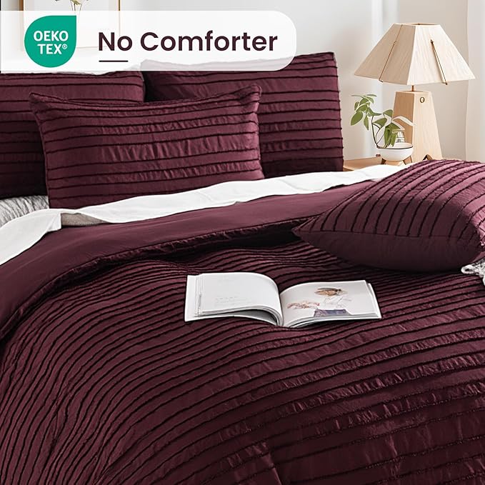 NEXHOME PRO Duvet Cover King Size, Blue 3 Pieces Boho Tufted Duvet Cover Set, Soft and Lightweight Microfiber Comforter Cover Set for All Season (Burgundy,104 x 90)-No Comforter