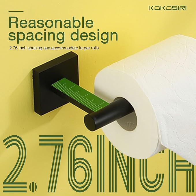 KOKOSIRI Toilet Paper Holder for Bathroom Toilet Roll Holder Hold Mega Rolls Matte Black Stainless Steel, 2 Pack, B2005BK-2P