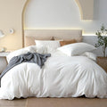 JIYUAN 100% Washed Cotton Duvet Cover Set 3 Pieces Full, 1 Duvet Cover 80x90 Inches(Comforter Not Included) and 2 Pillowcases,Linen Feel Bedding Set Comfy and Breathable,Bright White