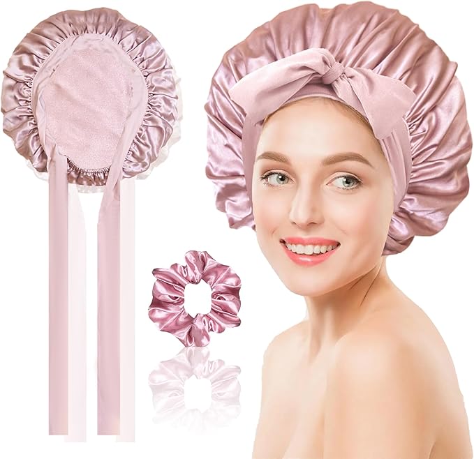 Chloven Mulberry Silk Bonnet for Sleeping Women - Larger Double Layer Silk Hair Wrap Bonnet for Curly Long Hair with Tie Band
