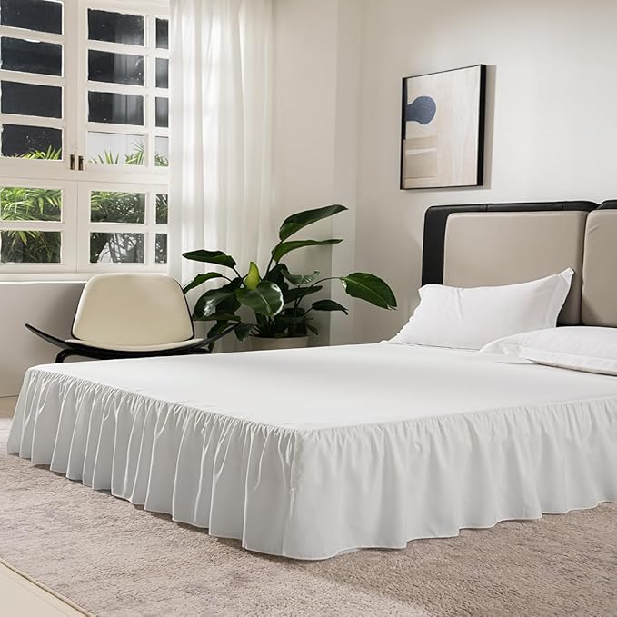 TSUTOMI Ivory Bed Skirt Twin Size Ruffled Bed Skirt with Split Corners, Twin Bed Skirt 12 Inch Drop, Twin Size Bed Skirt Ivory for Ruffled Bed Skirt with Split Corners, Bed Skirt Twin Size