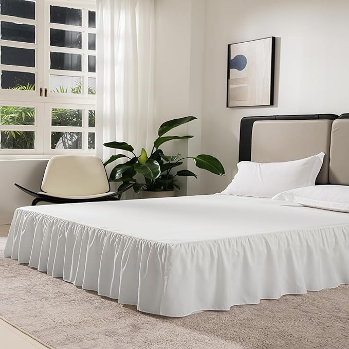 TSUTOMI Ivory Bed Skirt Twin Size Ruffled Bed Skirt with Split Corners, Twin Bed Skirt 14 Inch Drop,Twin Size Bed Skirt Ivory for Ruffled Bed Skirt with Split Corners, Bed Skirt Twin Size