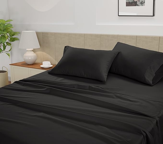 LANE LINEN Full Size Sheet Set – 450 Thread Count 100% Cotton Cooling Sheets, Soft & Fade-Resistant Sateen Weave, 15” Deep Pocket Fully Elasticized Fitted Sheet, Luxury Hotel Bedding, Black