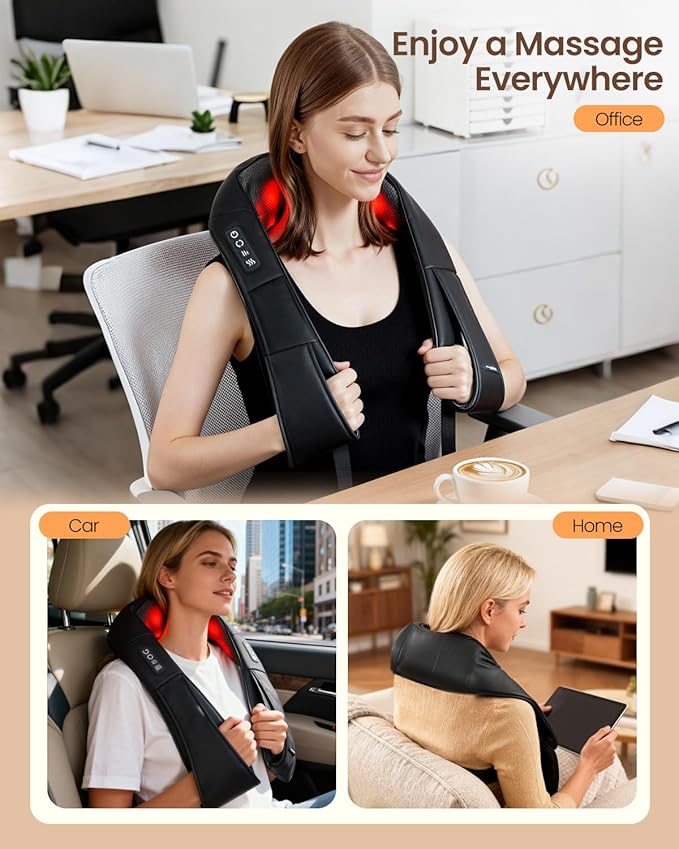 DAILYLIFE Shiatsu Neck and Back Massager with Heat, Electric Deep Kneading Massager for Neck Pain, Shoulder, Waist, Leg and Foot, Stress Relief for Men, Women, Mom, Dad