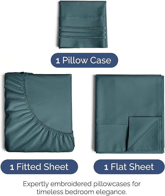Twin Size 3 Piece Sheet Set - Extra Soft, Breathable & Cooling Sheets - Hotel Luxury Durable Bed Sheets for Women & Men - Deep Pockets, Easy-Fit & Wrinkle-Free Sheets - Deep Teal Oeko-Tex Bed Sheets