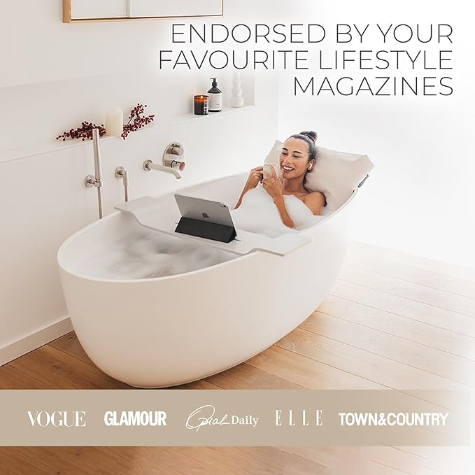 BADESOFA® Luxury Bathtub Pillow L - Large Bath Pillow for Therapeutic Neck and Back Support Quick-Drying - Washable Full Body Bath Tub Cushion - Luxury Spa Cushion in Beige