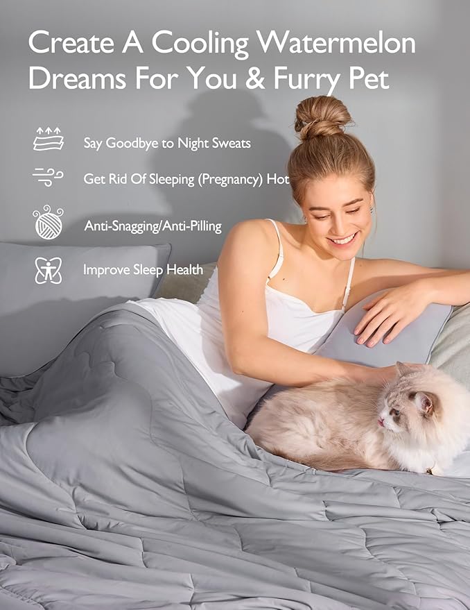 Momcozy Life CoolMurm Cooling Comforter for Hot Sleepers, King/Cali King 106"x90" Soft Breathable Pregnancy Cooling Blanket, 3-Second Cooling, 8 Hours+ Stay Cool All Night, Deep Light Grey