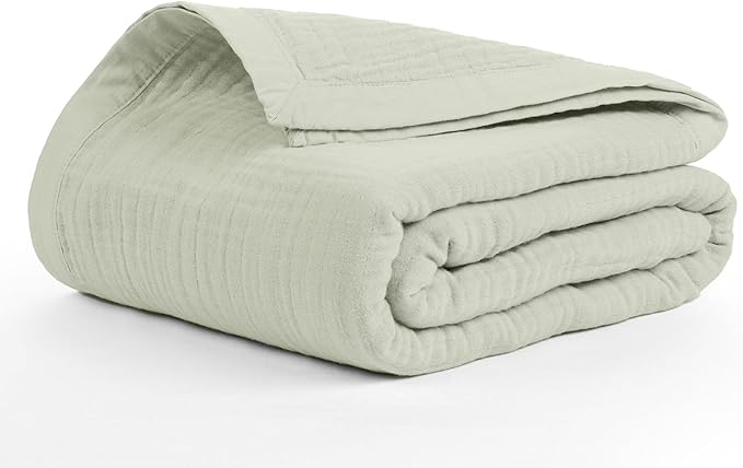 Salt Earth 100% Cotton Muslin Throw Blanket Gauze Blanket 55"X75" Twin, 4 Layered for Couch, Bed, Living Room, Home, Lightweight & All Season Blankets & Throws, Easy wash, Skin Friendly (Sea Foam)