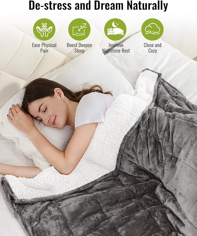 Uttermara Weighted Blanket Queen Size 20lbs 60x80 inches, Cozy Sherpa Weighted Blankets with Soft Plush Fleece, Warm Snuggle Thick Heavy Blanket Great for Sleep Calming, Grey White