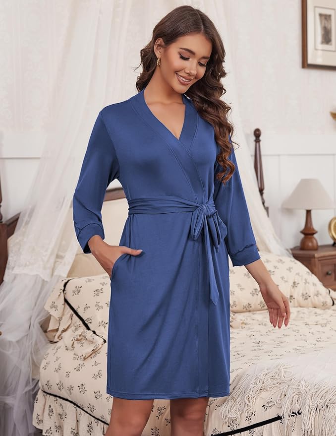 HOTOUCH Womens Robe Lightweight Short Knit Bathrobe Soft Ladies Sleepwear with Pockets