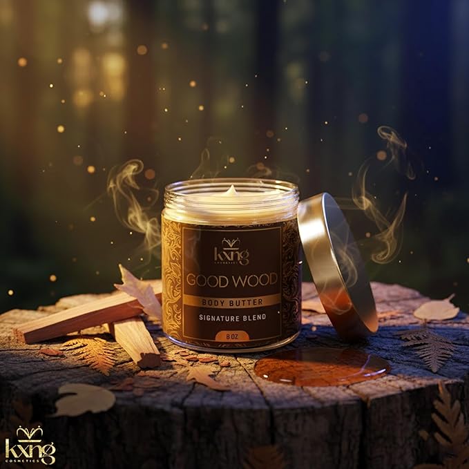 KXNG Cosmetics, Body Butter, Organic Skin Care for Men and Women, Body Moisturizer Lotions and Creams, Raw Shea Butter, Cocoa Butter, Mango, Coconut Oil, Hand, Foot, All Skin Types (Good Wood)