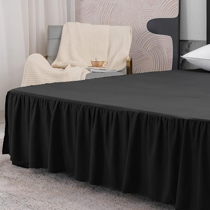 Black Bed Skirt Full Size Ruffled Bed Skirt with Split Corners, Full Bed Skirt 16 Inch Drop, Full Size Bed Skirt Black for Ruffled Bed Skirt with Split Corners, Bed Skirt Full Size