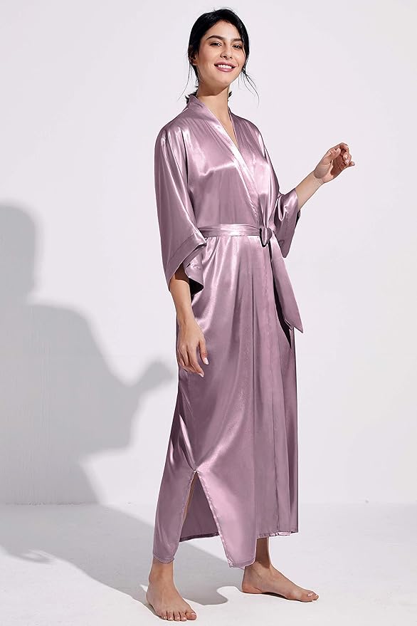 PRODESIGN Satin Kimono Robe Women Long Silky Kimono Bathrobe Sleepwear Wedding Bridesmaid Robe